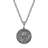 1928 Jewelry Antiqued Pewter Cat Locket Pendant Necklace, Women's, Grey