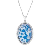 "Sterling Silver Blue Hummingbird Cameo Pendant Necklace, Women's, Size: 18"""