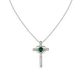Enduring Jewels Women's Necklaces silver - Diamond & Simulated Emerald Heart Cross Pendant Necklace