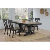Gracie Oaks Georges Double Pedestal Deco Panel Back 5-Piece Solid Wood Dining Set Wood in Black/Brown/Gray | Wayfair
