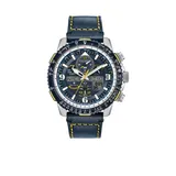 Citizen Blue Men's Stainless Steel Eco-Drive Analog-Digital Chronograph Promaster Blue Angels Skyhawk A-T Blue Leather Strap Watch