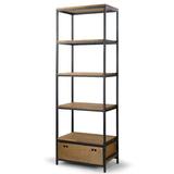 Amy Brown Pine Wood Display Shelf Etagere Metal Frame Bookcase w/ Drawer - Glamour Home GHDSV-1345