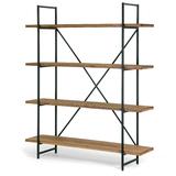 "Ailis 75"" Brown Pine Wood Metal Frame Etagere Bookcase Four-shelf Media Center - Glamour Home GHDSV-1162"