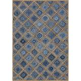 World Menagerie Melodie Geometric Hand Braided Jute Beige/Light Blue/Navy Blue Area Rug Jute & Sisal in Blue/White/Yellow, Size 72.0 W x 0.5 D in