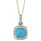 "Simulated Turquoise & 1/8 Carat T.W. Diamond 10k Gold Halo Pendant Necklace, Women's, Size: 18"", Blue"