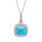 "Simulated Turquoise & 1/8 Carat T.W. Diamond 10k Gold Halo Pendant Necklace, Women's, Size: 18"", Blue"