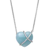 "Sterling Silver Aqua Bead Heart Necklace, Women's, Size: 17.5"", Blue"