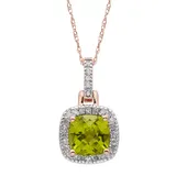 "Peridot & 1/8 Carat T.W. Diamond 10k Gold Halo Pendant Necklace, Women's, Size: 18"", Green"