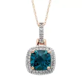 "London Blue Topaz & 1/8 Carat T.W. Diamond 10k Gold Halo Pendant Necklace, Women's, Size: 18"""