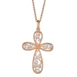 "14k Rose Gold Over Sterling Silver 1/10 Carat T.W. Diamond Cross Pendant Necklace, Women's, Size: 18"", White"