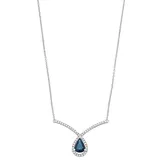 "10k White Gold Sapphire & 1/5 Carat T.W. Diamond V Necklace, Women's, Size: 18"", Blue"