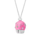 Chanteur Designs Girls' Necklaces Pink - Silvertone & Pink Crystal Cupcake Pendant