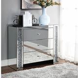 Everly Quinn Agosto 3 Drawer Mirrored Accent Chest Wood in Brown, Size 31.69 H x 35.43 W x 15.75 D in | Wayfair 8A7F546F1FB54ABB9F432C439CD22BE5