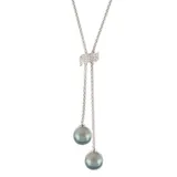 "Sterling Silver Tahitian Cultured Pearl & Cubic Zirconia Bolo Necklace, Women's, Size: 16"", Black"