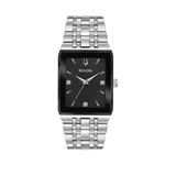 Bulova Men's Silver Tone Stainless Steel Quadra Diamond Dial Watch