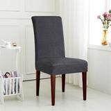Latitude Run® Seersucker Jacquard Fabric Stretch Box Cushion Dining Chair Slipcover Polyester in Gray/Black | Wayfair