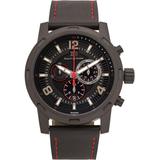 Baracchi Mens Chronograph Watch - Black Leather Strap, Black And Red Dial, 46mm - Black - Buech & Boilat Watches