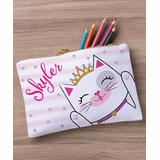 Personalized Planet Pencil Cases Pink - Pink Princess Kitty Cat Personalized Zip Pouch