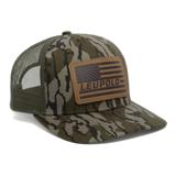 Leupold Men's Leather Flag Trucker Hat Cotton, Mossy Oak Bottomland SKU - 638352