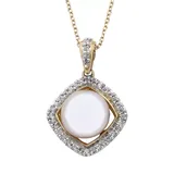 "14k Gold Cultured Freshwater Pearl & 1/5 Carat T.W. IGL Certified Diamond Frame Pendant, Women's, Size: 18"", White"