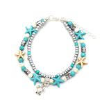 Amy and Annette Women's Anklets Silver - Lab-Created Turquoise & Silvertone Turtle Anklet