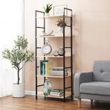 Gracie Oaks Chesley Wood & Metal Etagere Bookcase in Black/Brown/Gray, Size 63.0 H x 23.6 W x 11.81 D in | Wayfair 1F2C93D80B21442187D94B987DBE4908