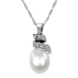 "Stella Grace 10k White Gold Diamond Accent & Freshwater Cultured Pearl Pendant, Women's, Size: 17"""