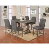 Gracie Oaks Elisabeth 7 Piece Counter Height Set Wood/Upholstered Chairs in Brown, Size 36.0 H in | Wayfair 026169F1BAC244BC8C2011738A304EA3