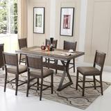 17 Stories Stanley 5 Piece Counter Height Dining Set Wood/Upholstered Chairs in Brown/Gray, Size 36.0 H in | Wayfair