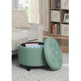 Designs4Comfort Round Ottoman in Green Faux Linen - Convenience Concepts 163060FLGN