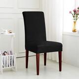 Latitude Run® Seersucker Jacquard Fabric Stretch Box Cushion Dining Chair Slipcover Polyester in Black, Size 17.0 W x 18.0 D in | Wayfair