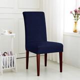 Latitude Run® Seersucker Jacquard Fabric Stretch Box Cushion Dining Chair Slipcover Polyester in Blue, Size 17.0 W in | Wayfair
