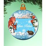 The Holiday Aisle® Christmas Forest Friends Round Photo Ornament Wood in Blue/Brown, Size 5.5 H x 5.0 W x 0.25 D in | Wayfair