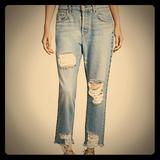 Anthropologie Jeans | 7 For All Mankind Ripped Boyfriend Jeans | Color: Blue | Size: 26