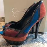 Jessica Simpson Shoes | 80s Style Platform High Heel Peeptoe Pumps | Color: Blue/Brown | Size: 8