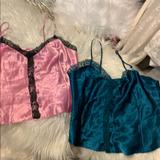 Victoria's Secret Intimates & Sleepwear | 2 Vs Lingerie Tops 1-Teal,1-Pinkwblacklacetrim | Color: Black/Blue/Green/Pink | Size: L