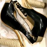 Michael Kors Shoes | Michael Kors Peep Toe Wrapped Heel 7.5 | Color: Black/Gold | Size: 7.5