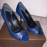 Gucci Shoes | Auth Nib Gucci Peep Toe Pumps Sz 38 | Color: Blue | Size: 38