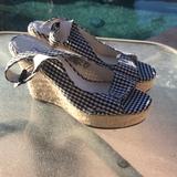 American Eagle Outfitters Shoes | American Eagle Black White Wedge Sandal Size 6e7 | Color: Black | Size: 6