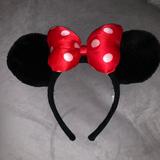 Disney Other | Authentic Disneyland Minnie Ears. Worn Once | Color: Black/Red | Size: Os