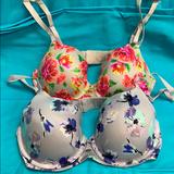 Victoria's Secret Intimates & Sleepwear | 2 Floral Victoria Secret 34d Bras | Color: Blue/Pink | Size: 34d