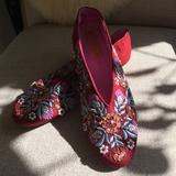 Anthropologie Shoes | Anthropologie Embroidered Silk Flats | Color: Red | Size: 10
