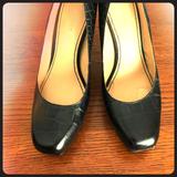 Nine West Shoes | 9westblack Square-Toe Croc Print Leather Heels 8.5 | Color: Black | Size: 8.5