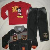 Disney Matching Sets | Rare Disney Mickey Mouse 3 Piece Outfit Set | Color: Black/Red | Size: 24mb