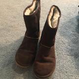 Nine West Shoes | Brown Suede Boot With White Fur | Color: Brown/Cream | Size: 9
