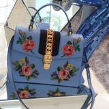 Gucci Bags | Gucci Sylvie Top Handle Embroidered Medium Blue | Color: Blue | Size: Os