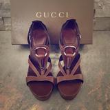 Gucci Shoes | Gucci Leather Platform Heels. | Color: Brown | Size: 5.5