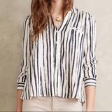 Anthropologie Tops | Anthropologie Striped White And Blue Blouse 0 | Color: Blue/White | Size: 0