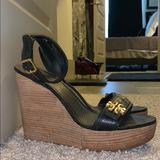 Tory Burch Shoes | **Authentic Tory Burch** Wedges | Color: Black/Gold | Size: 10.5