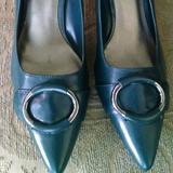 Nine West Shoes | Nine West Leather Teal Green Silver Buckle Pumps | Color: Blue/Green | Size: 8